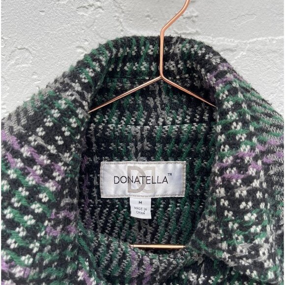 Donatella Womens Plaid Tie Waist Wool Pea Coat Green Sz Medium - Picture 9 of 11